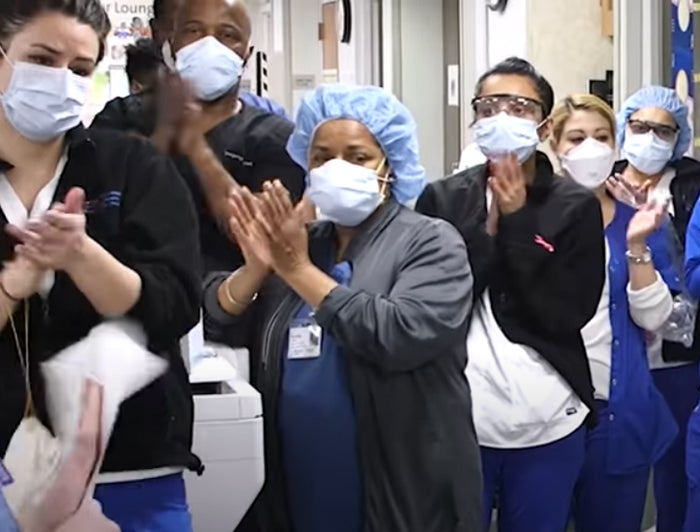 Lenox Hill Hospital front-line workers cheering