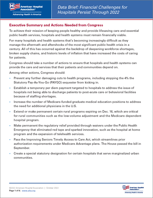 Cover Data Brief: Financial Challenges for Hospitals Persist Through 2022