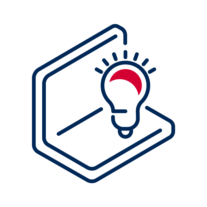 Icon blue computer and light bulb