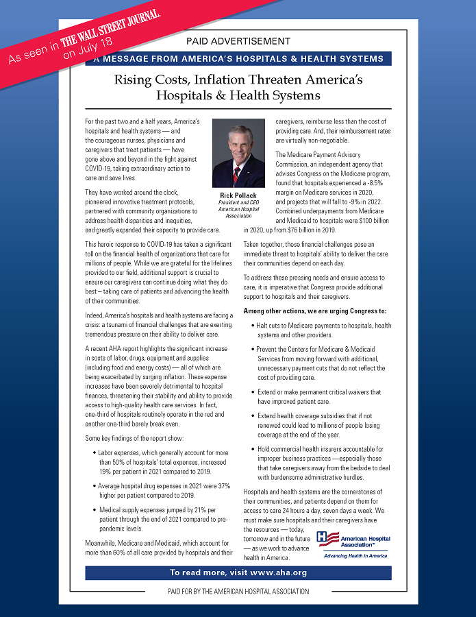 WSJ Advertorial: Rising Costs, Inflation Threaten America's Hospitals & Health Systems